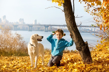 Fototapeta premium Autumn walk with pet