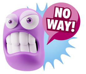 3d Illustration Angry Face Emoticon saying No Way with Colorful