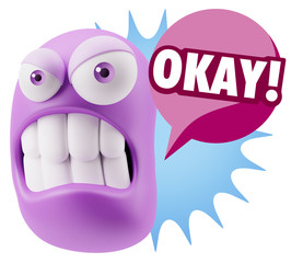 3d Illustration Angry Face Emoticon saying Okay with Colorful Sp