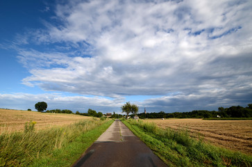 Country road under a cloudy sky