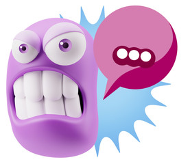 3d Illustration Angry Face Emoticon saying … with Colorful Spe