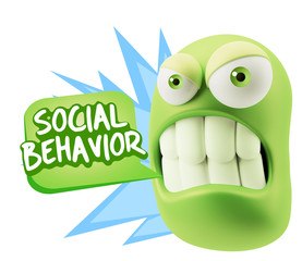 3d Illustration Angry Face Emoticon saying Social Behavior with