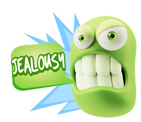 3d Illustration Angry Face Emoticon saying Jealousy with Colorfu