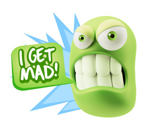 3d Illustration Angry Face Emoticon saying I Get Mad with Colorf