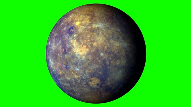 Mercury Rotating, The Mercury Spinning, Full Rotation, Seamless Loop - Realistic Planet Turning 360 Degrees on Solid Green Background