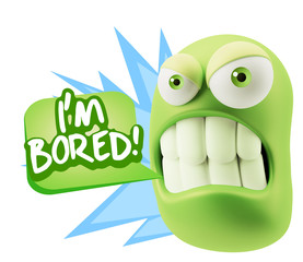 3d Illustration Angry Face Emoticon saying I'm Bored with Colorf