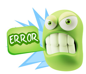 3d Illustration Angry Face Emoticon saying Error with Colorful S