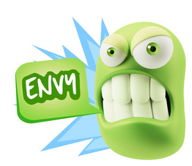 3d Illustration Angry Face Emoticon saying Envy with Colorful Sp