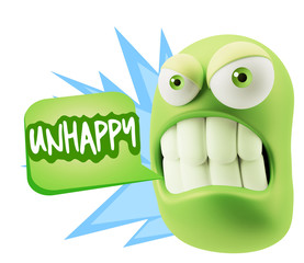 3d Illustration Angry Face Emoticon saying Unhappy with Colorful