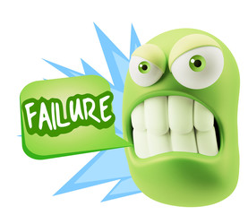3d Illustration Angry Face Emoticon saying Failure with Colorful