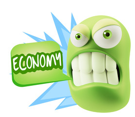3d Illustration Angry Face Emoticon saying Economy with Colorful
