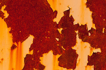 Background. The texture of the old rusty metal plate with cracked paint. Acidic color