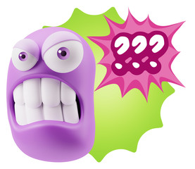 3d Illustration Angry Face Emoticon saying ??? with Colorful Spe