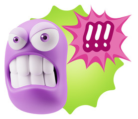 3d Illustration Angry Face Emoticon saying !!! with Colorful Spe