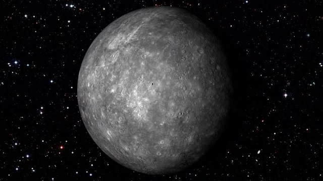Mercury Rotating, The Mercury Spinning, Full Rotation, Seamless Loop - Realistic Planet Turning 360 Degrees on Star Backgrund