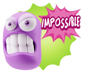 3d Illustration Angry Face Emoticon saying Impossible with Color