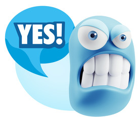 3d Illustration Angry Face Emoticon saying Yes with Colorful Spe