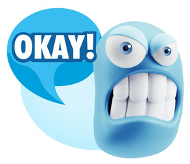 3d Illustration Angry Face Emoticon saying Okay with Colorful Sp