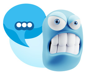 3d Illustration Angry Face Emoticon saying … with Colorful Spe