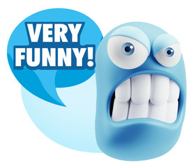 3d Illustration Angry Face Emoticon saying Very Funny with Color