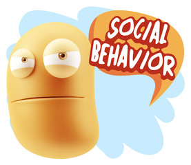 3d Illustration Angry Face Emoticon saying Social Behavior with