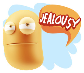 3d Illustration Angry Face Emoticon saying Jealousy with Colorfu