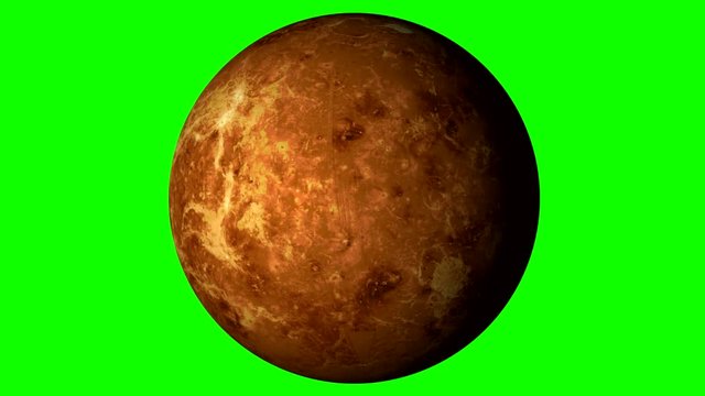 Venus Rotating, The Venus Spinning, Full Rotation, Seamless Loop - Realistic Planet Turning 360 Degrees on Solid Green Background