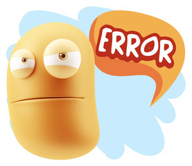 3d Illustration Angry Face Emoticon saying Error with Colorful S
