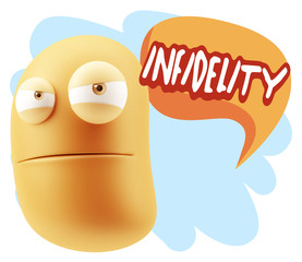 3d Illustration Angry Face Emoticon saying Infidelity with Color