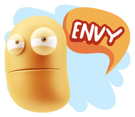 3d Illustration Angry Face Emoticon saying Envy with Colorful Sp