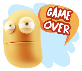 3d Illustration Angry Face Emoticon saying Game Over with Colorf