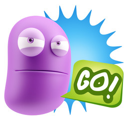 3d Illustration Angry Face Emoticon saying Go with Colorful Spee