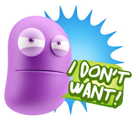 Naklejka premium 3d Illustration Angry Face Emoticon saying I Don't Want with Col