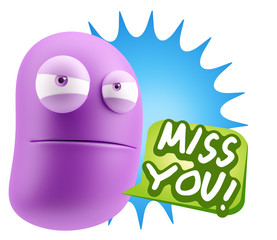 3d Illustration Angry Face Emoticon saying Miss You with Colorfu