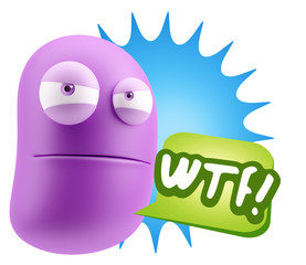 3d Illustration Angry Face Emoticon saying WTF with Colorful Spe
