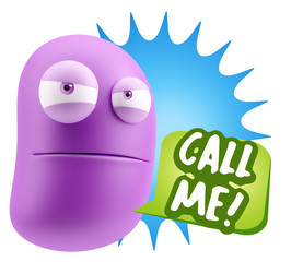 3d Illustration Angry Face Emoticon saying Call me with Colorful