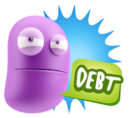 3d Illustration Angry Face Emoticon saying Debt with Colorful Sp