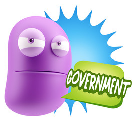 3d Illustration Angry Face Emoticon saying Government with Color