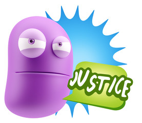 3d Illustration Angry Face Emoticon saying Justice with Colorful