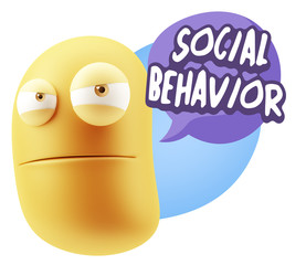 3d Illustration Angry Face Emoticon saying Social Behavior with