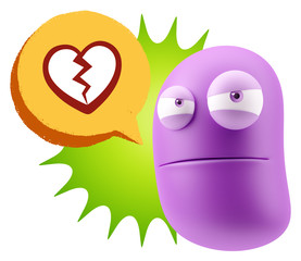 3d Illustration Angry Face Emoticon saying Heart Broken Icon wit