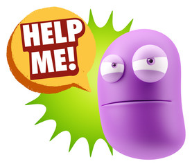 3d Illustration Angry Face Emoticon saying Help me with Colorful