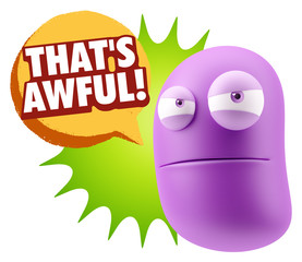 3d Illustration Angry Face Emoticon saying That's Awful with Col