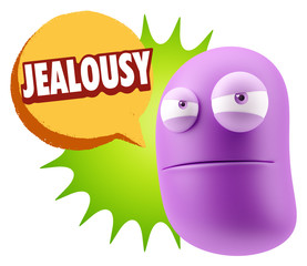 3d Illustration Angry Face Emoticon saying Jealousy with Colorfu