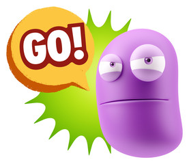 3d Illustration Angry Face Emoticon saying Go with Colorful Spee