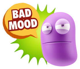 3d Illustration Angry Face Emoticon saying Bad Mood with Colorfu