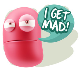 3d Illustration Angry Face Emoticon saying I Get Mad with Colorf