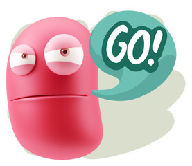 3d Illustration Angry Face Emoticon saying Go with Colorful Spee
