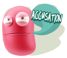3d Illustration Angry Face Emoticon saying Accusation with Color