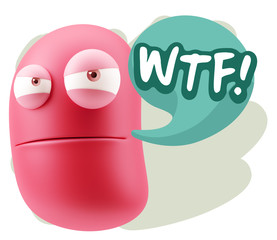 3d Illustration Angry Face Emoticon saying WTF with Colorful Spe